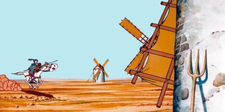 La aventura de Don Quijote y los molinos de viento para niños