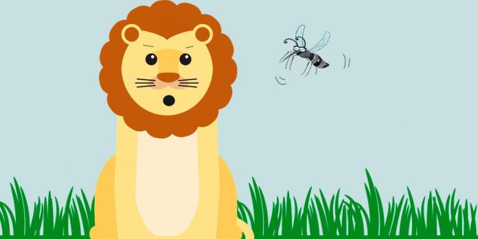 El león y el mosquito luchador, fábula de La Fontaine