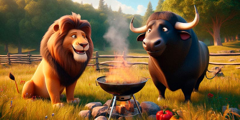 El león y el toro. una fábula de Esopo