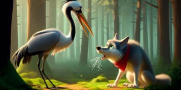 El lobo y la grulla, una fábula de Esopo