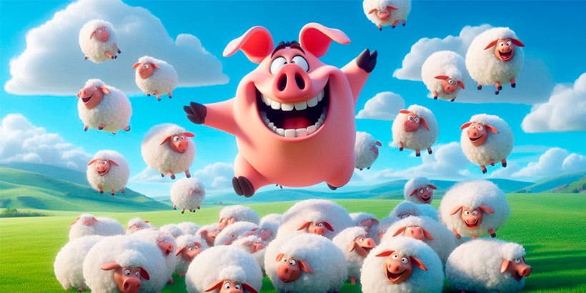 El cerdo, los corderos y el lobo, fábula sobre la soberbia