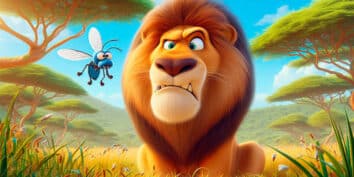 El león y el mosquito luchador, una fábula de Jean de La Fontaine