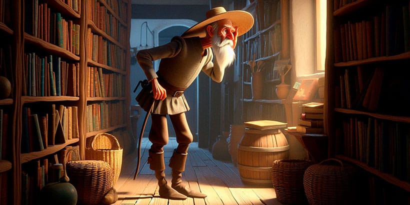 Andrés y la quema de libros, de Don Quijote de la Mancha