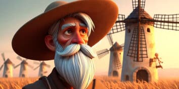 Don Quijote y los molinos de viento, para niños