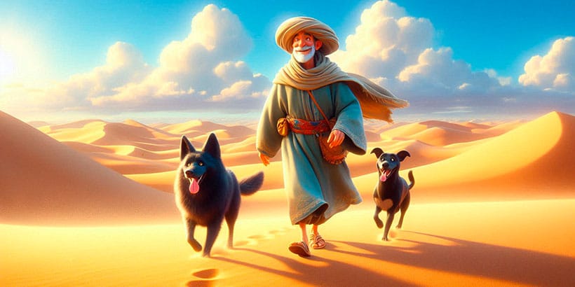 El anciano y los dos perros negros, un cuento de Las mil y una noches
