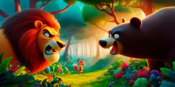 La zorra, el oso y el león, una fábula de Esopo
